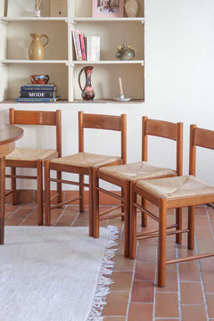 4 chaises paillées vintage cordé scandinave brutaliste provencal rustique charlotte perriand pierre chapo