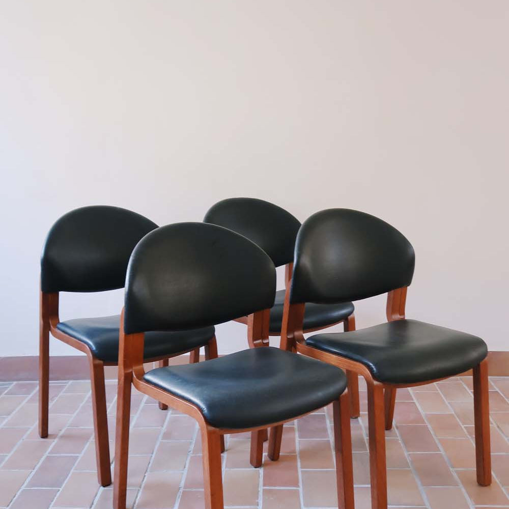 4 chaises fauteuil bureau skaï noir made in italy bois teck vintage