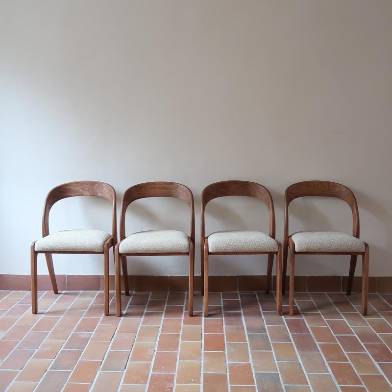 4 chaises gondole baumann vintage scandinave teck danois mid century traineau bemol