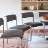 4 chaises marcel breuer b32 bauhaus cantilever chrome velours bleu vintage anées 80 mid century moderniste