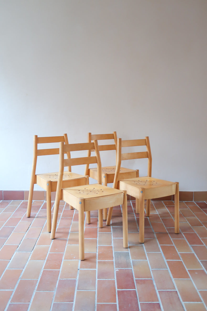 4 chaises scandinave bistrot vintage ecolier bois clair