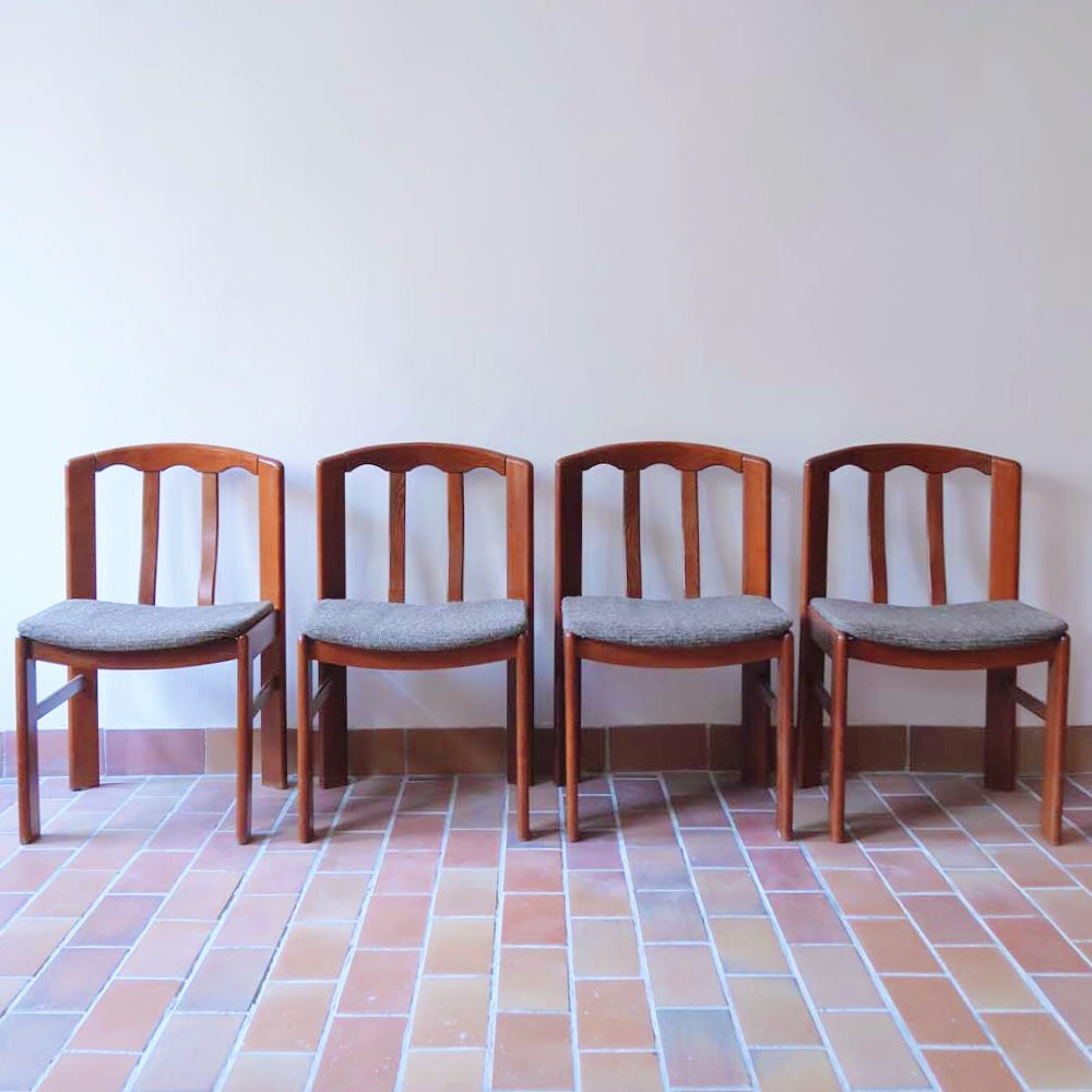 4 chaises scandinave orme massif vernis dossier courbé roche bobois vintage teck bois