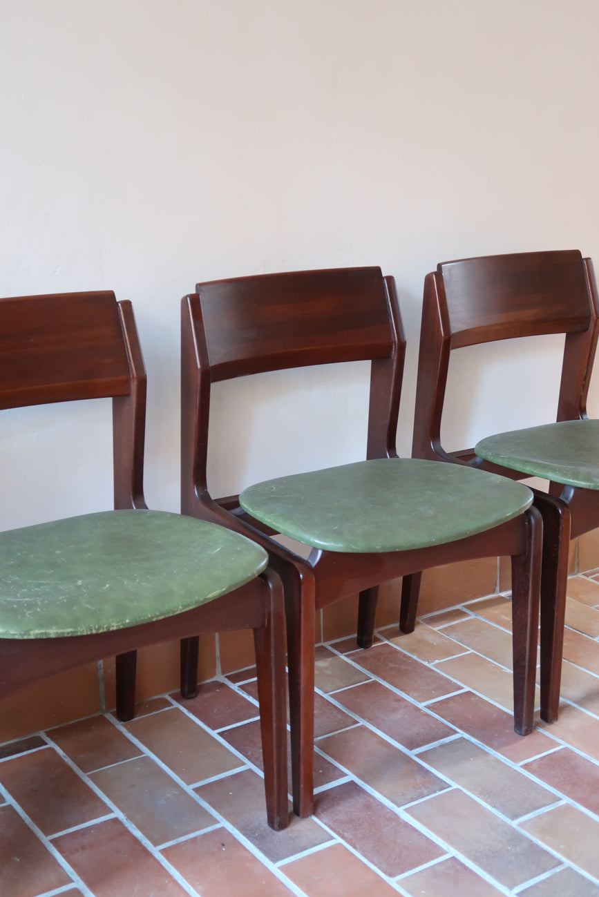 4 chaises scandinaves bois skaï vert exotique teck vintage Basterretxe Biok années 60