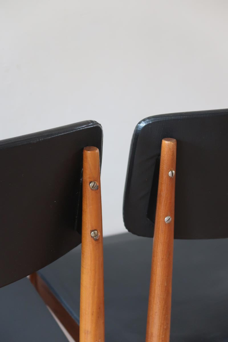 4 chaises vintage scandinave danois skaï noir compas teck baumann