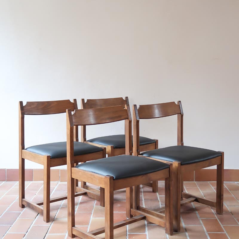 4 chaises vintage scandinave teck skaï noir baumann