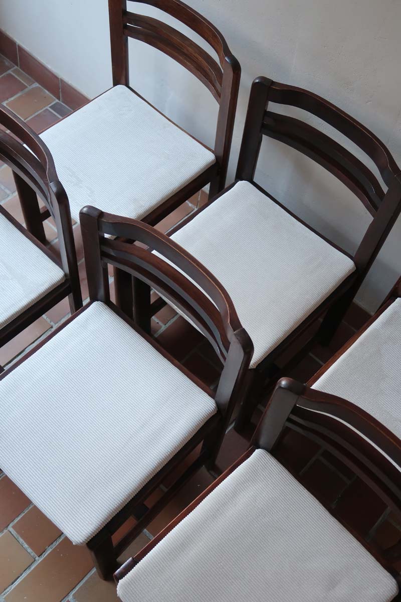 6 chaises bois teck velours vintage scandinave