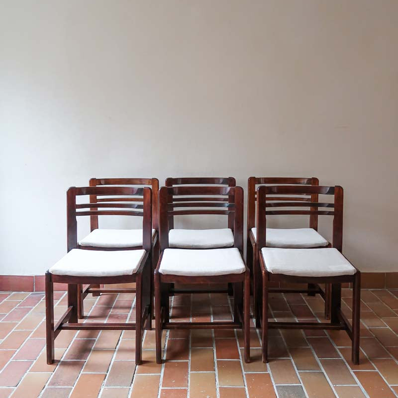 6 chaises bois teck velours vintage scandinave
