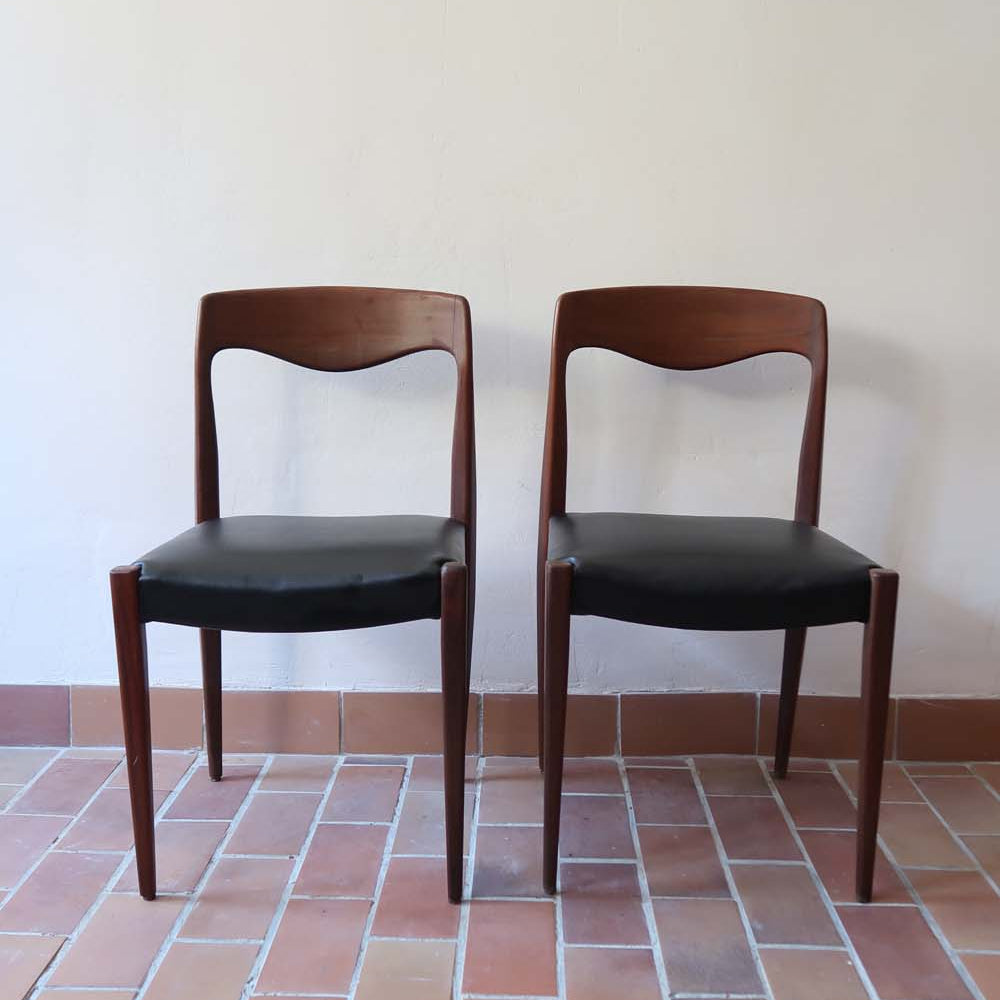 Paire 2 chaises niels otto moller made in france teck skaï noir vintage scandinave noir cuir