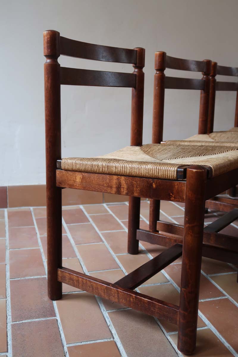 6 chaises paillées paillage vintage palissandre ferme charlotte perriand dordogne noyer