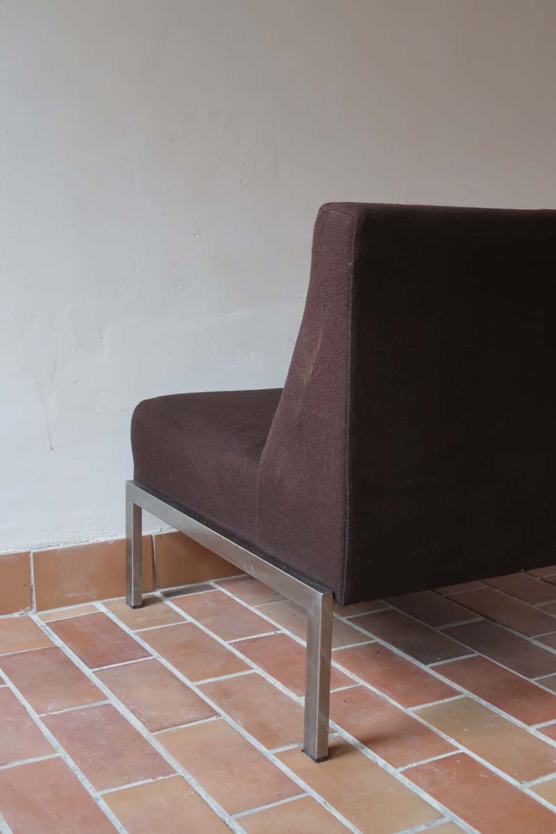 chauffeuse fauteuil vintage moderniste scandinave marron chrome vinco