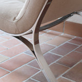 fauteuil chauffeuse vintage roche bobois skool chrome acier tissu beige capitonné matelassé knoll design