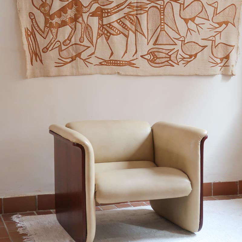 fauteuil lounge cuir beige wilkhahn vintage teck bois mid century matteo grassi