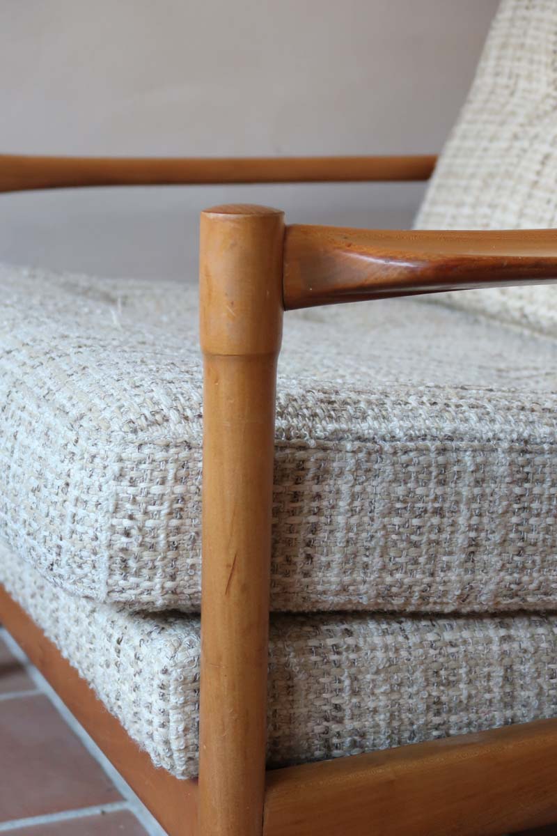 fauteuil scandinave vintage danois années 70 laine tweed beige 