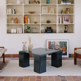 grande table basse granite marbre noir carré cubique travertin vintage made in italy