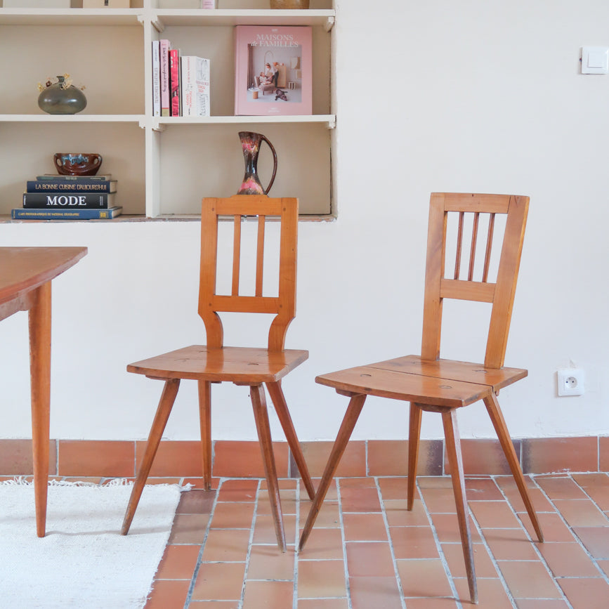 paire 2 chaises biedermeier ferme vintage bois scandinave tirolien années 20