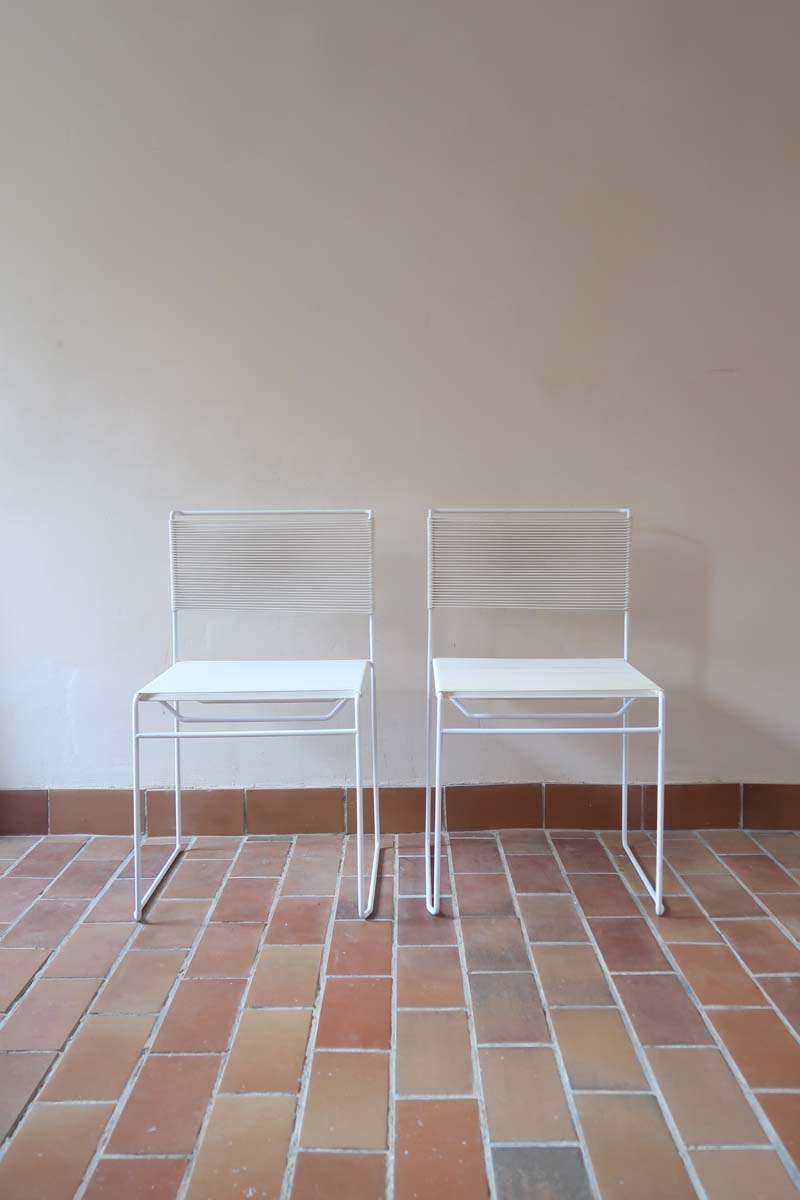 paire 2 chaises blanche spaghetti Giandomenico Belotti Alias 1980