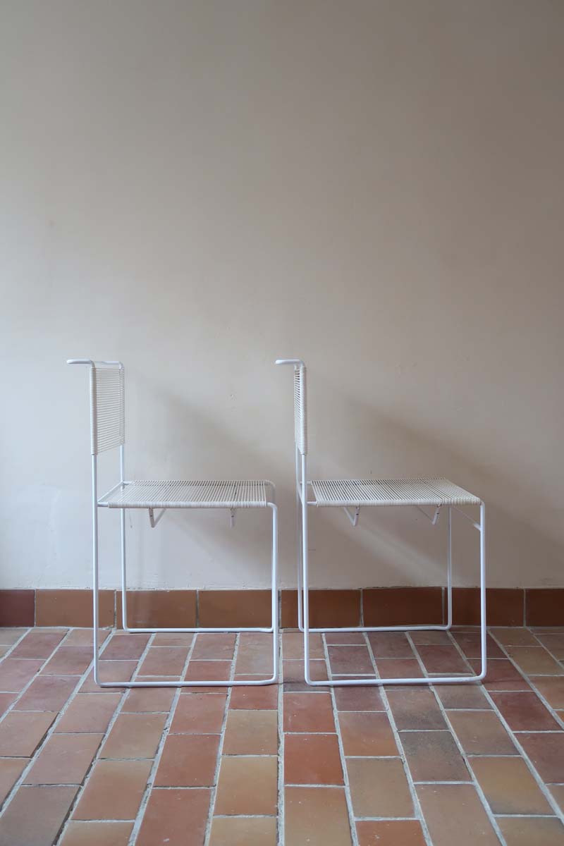 paire 2 chaises blanche spaghetti Giandomenico Belotti Alias 1980