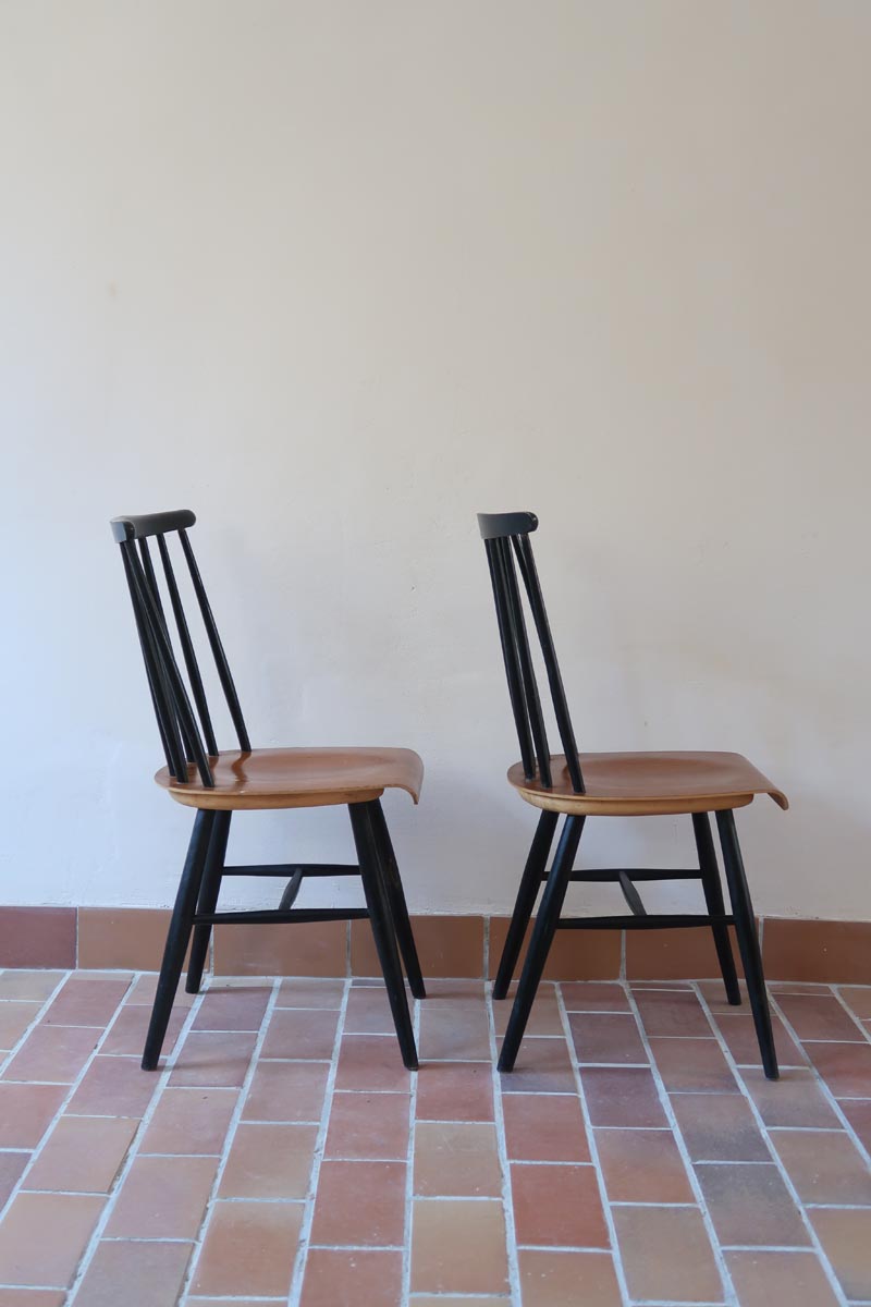 paire 2 chaises fanett ilmari tapiovaara vintage hêtre design scandinave