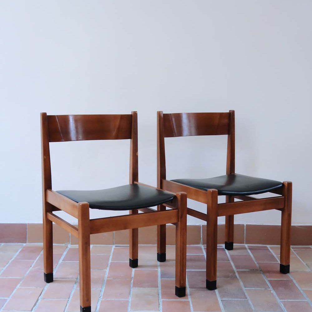 paire 2 chaises scandinave teck vintage danois skaï cuir noir bois