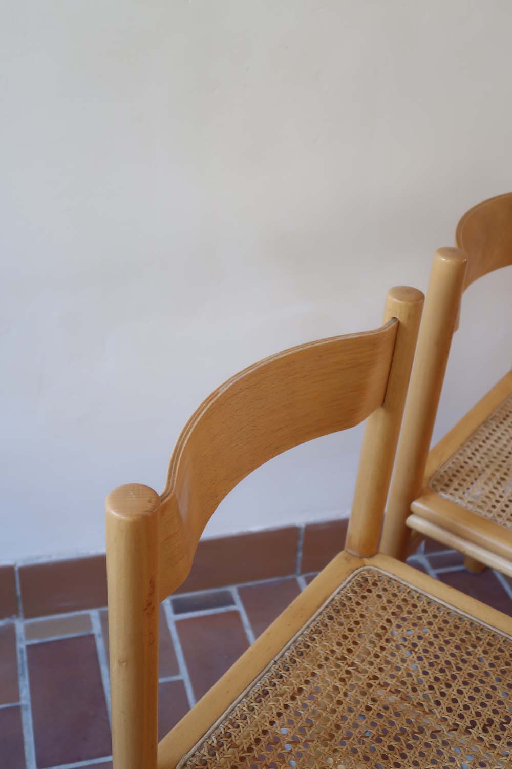 paire de chaise bistrot canné cannage bois vintage scandinave clair