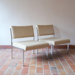 paire fauteuil chauffeuse florence knoll chrome skaï beige années 60 design moderniste scandinave