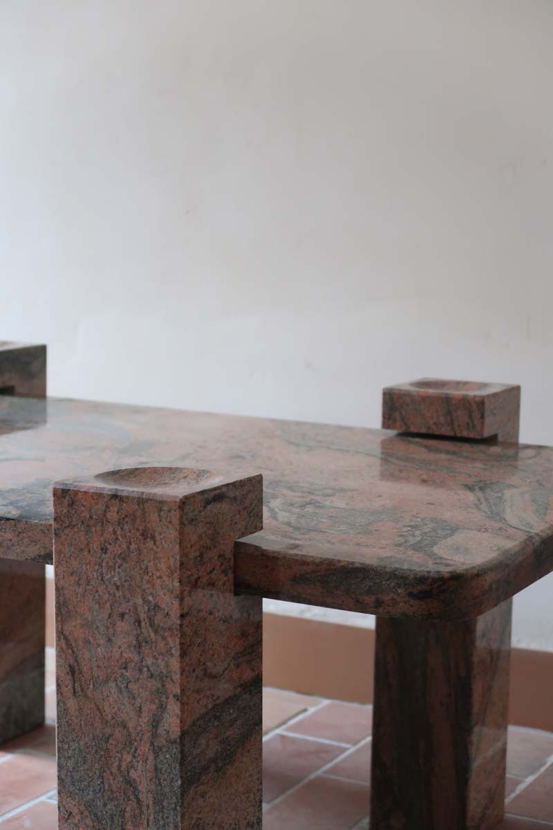 table basse granite marbre travertin rouge vintage années 80