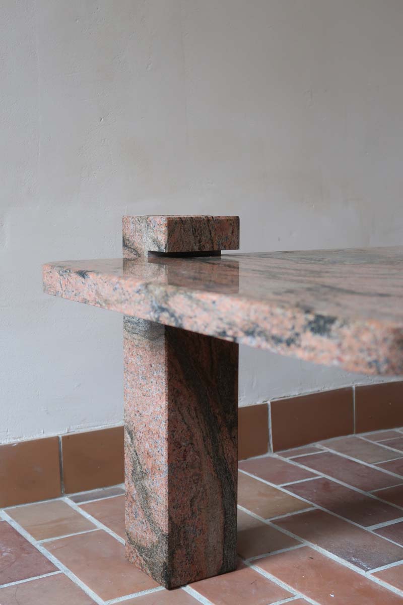 table basse granite marbre travertin rouge vintage années 80