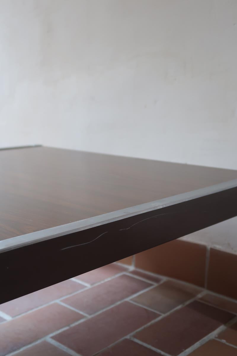 table basse moderniste vintage bois chrome carré