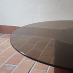 table basse ronde verre fumé bois vintage mid century roche bobois
