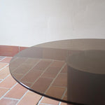 table basse ronde verre fumé bois vintage mid century roche bobois