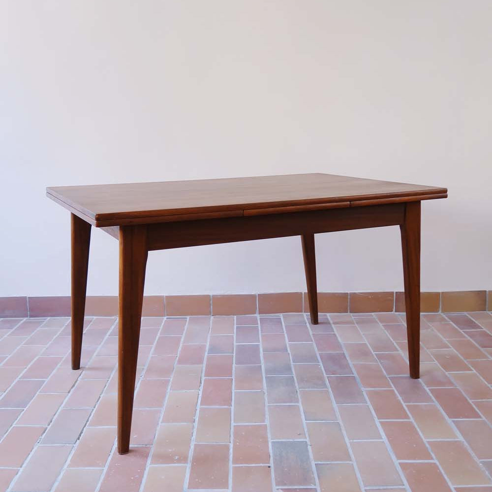 table rectangulaire scandinave danois vintage teck bois pieds compas rallonges extensible