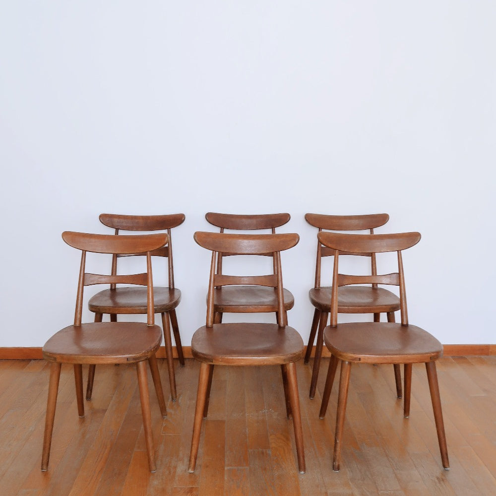 6 chaises bistrot scandinaves vintage bois pieds compas baumann