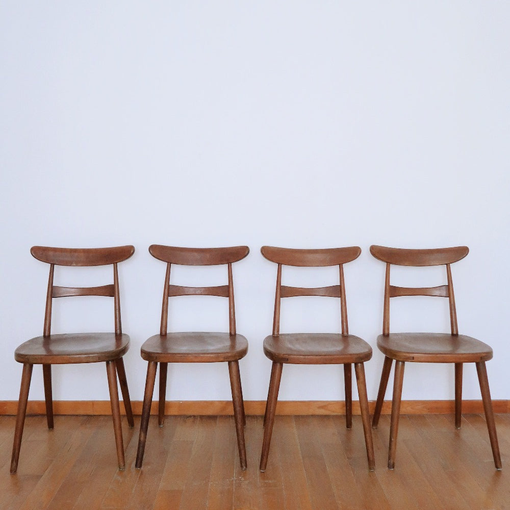 4 chaises bistrot scandinave vintage bois pieds compas baumann