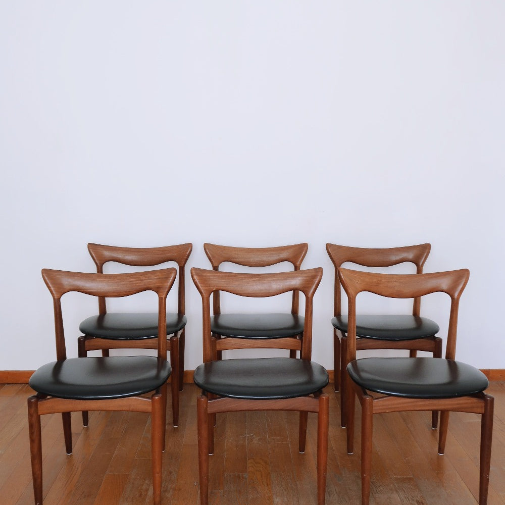 6 chaises danoises scandinaves estampillées teck henri walter klein made in denmark bramin