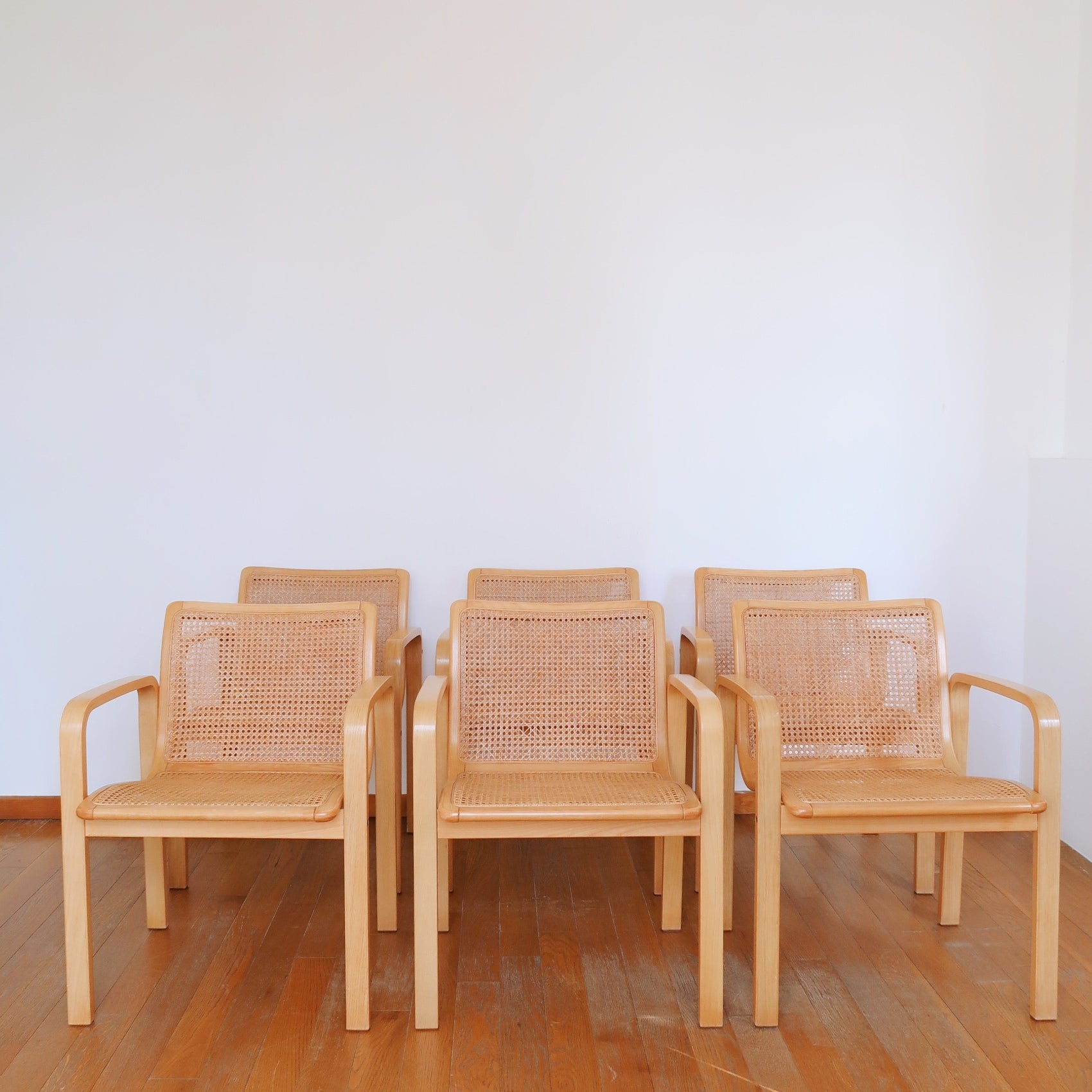 6 fauteuils cannés cannage rotin vintage osier chaise bureau bois clair marcel breuer