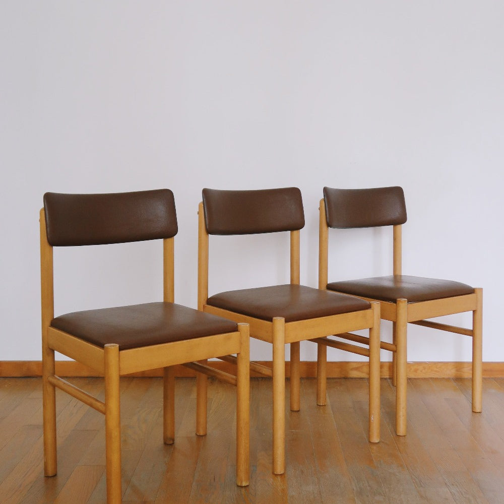 3 chaises bistrot skaï brun baumann made in france vintage scandinave