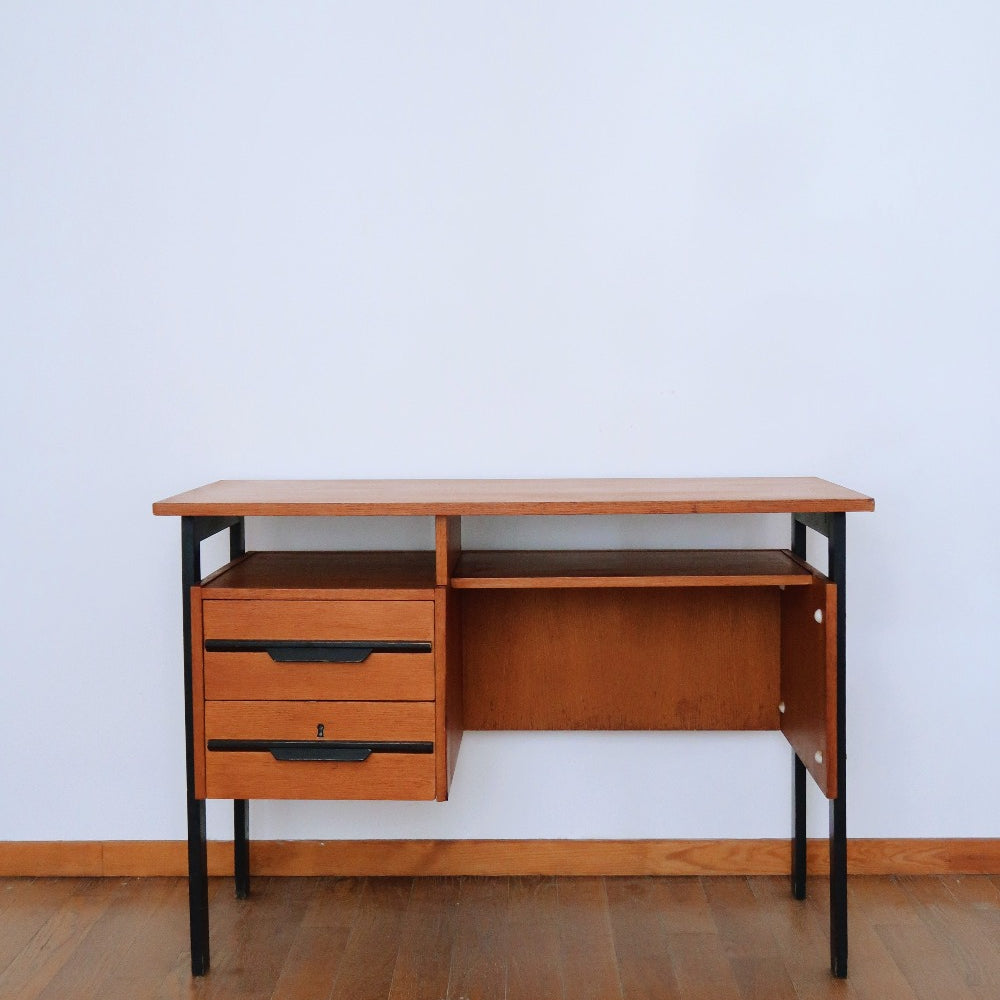 bureau 2 tiroirs danois scandinave vintage noir bois ancien