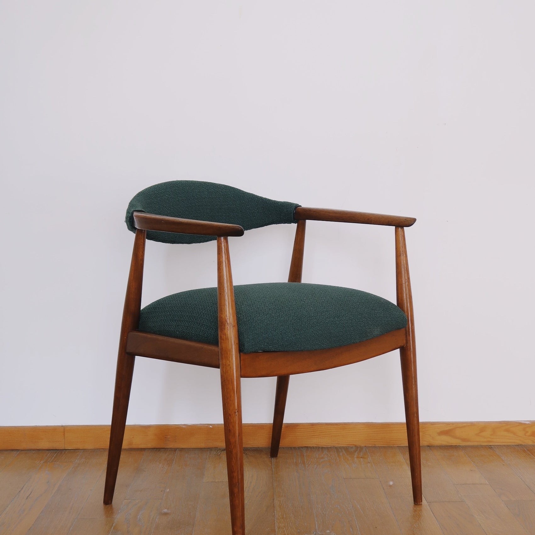 fauteuil bureau scandinave vintage teck palissandre rio bois vert erik Kirkgaard glostrup années 70 60 compas fuselés chaise tweed laine