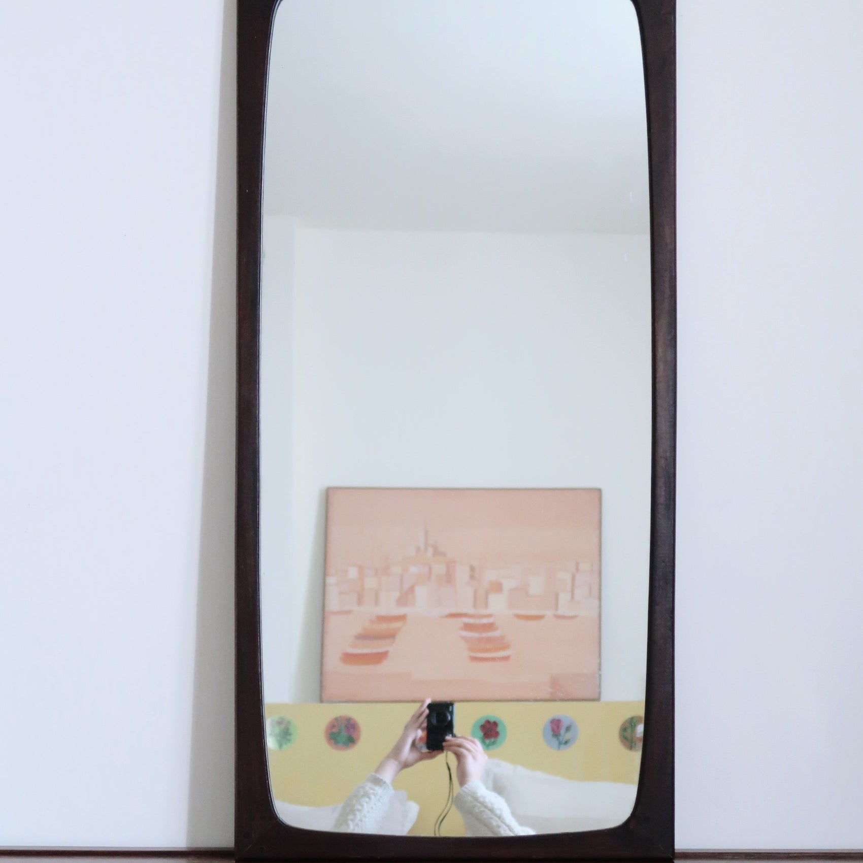 grand miroir cadre bois teck danois scandinave vintage rectangulaire