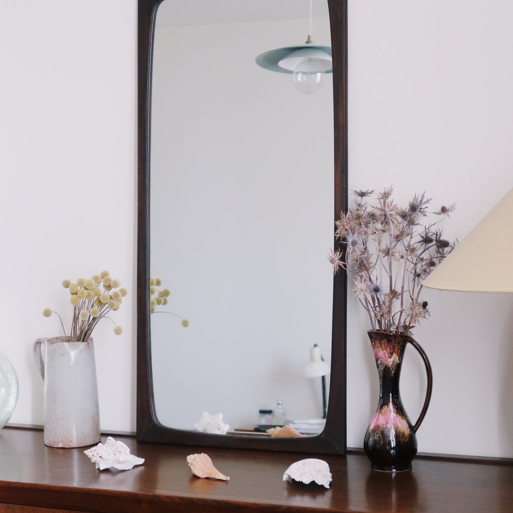 grand miroir cadre bois teck danois scandinave vintage rectangulaire