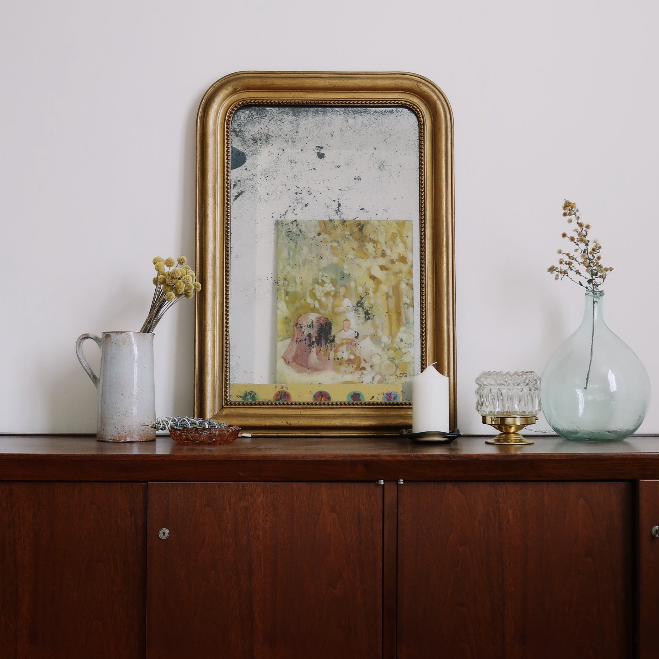 miroir Louis Philippe cadre plâtre doré glace mercure vintage