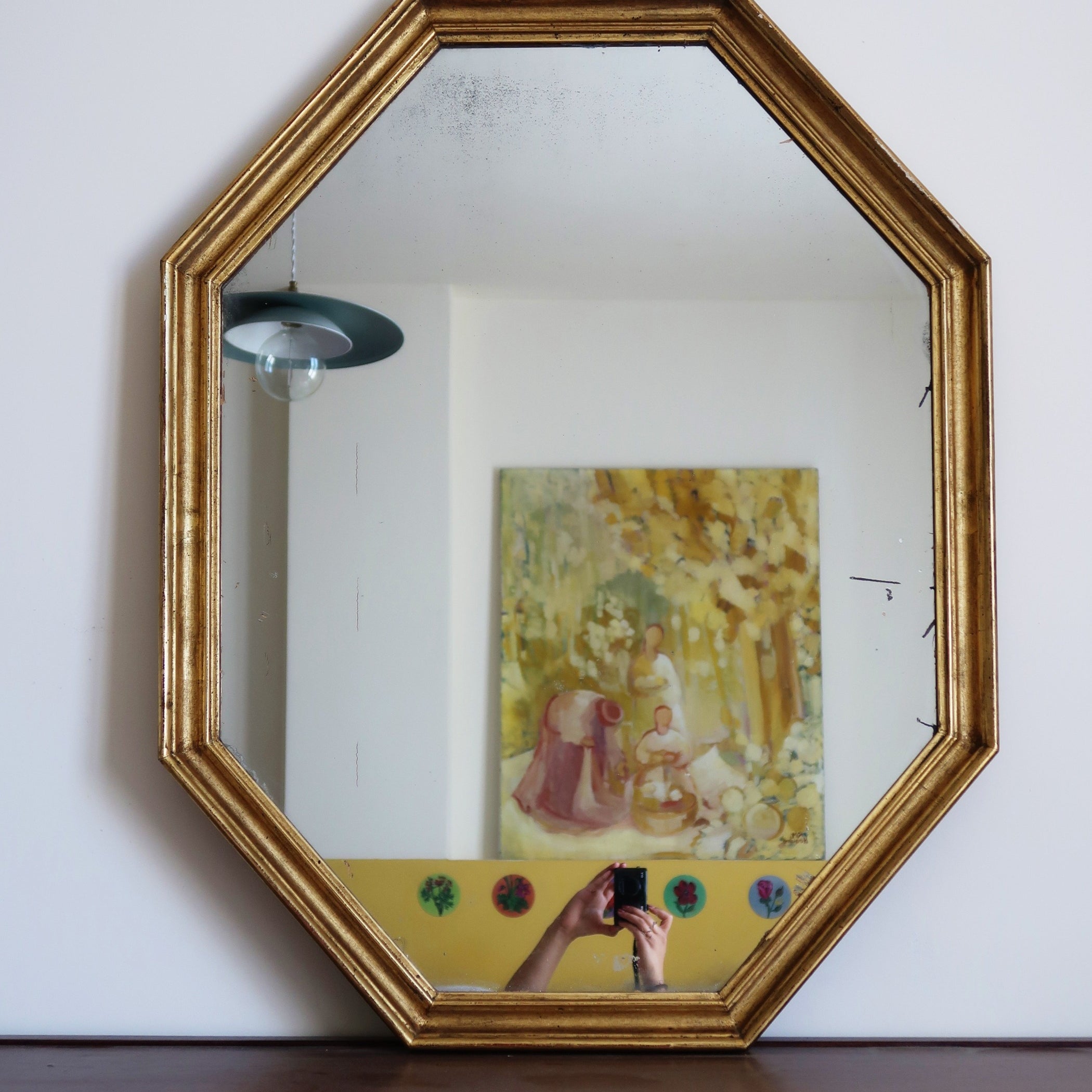 miroir octogonal cadre doré vintage glace mercure