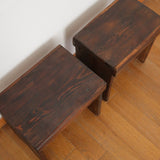 paire 2 table de chevet bout canapé appoint porte plante tabouret traite ferme bois brut ancien patine vintage rustique