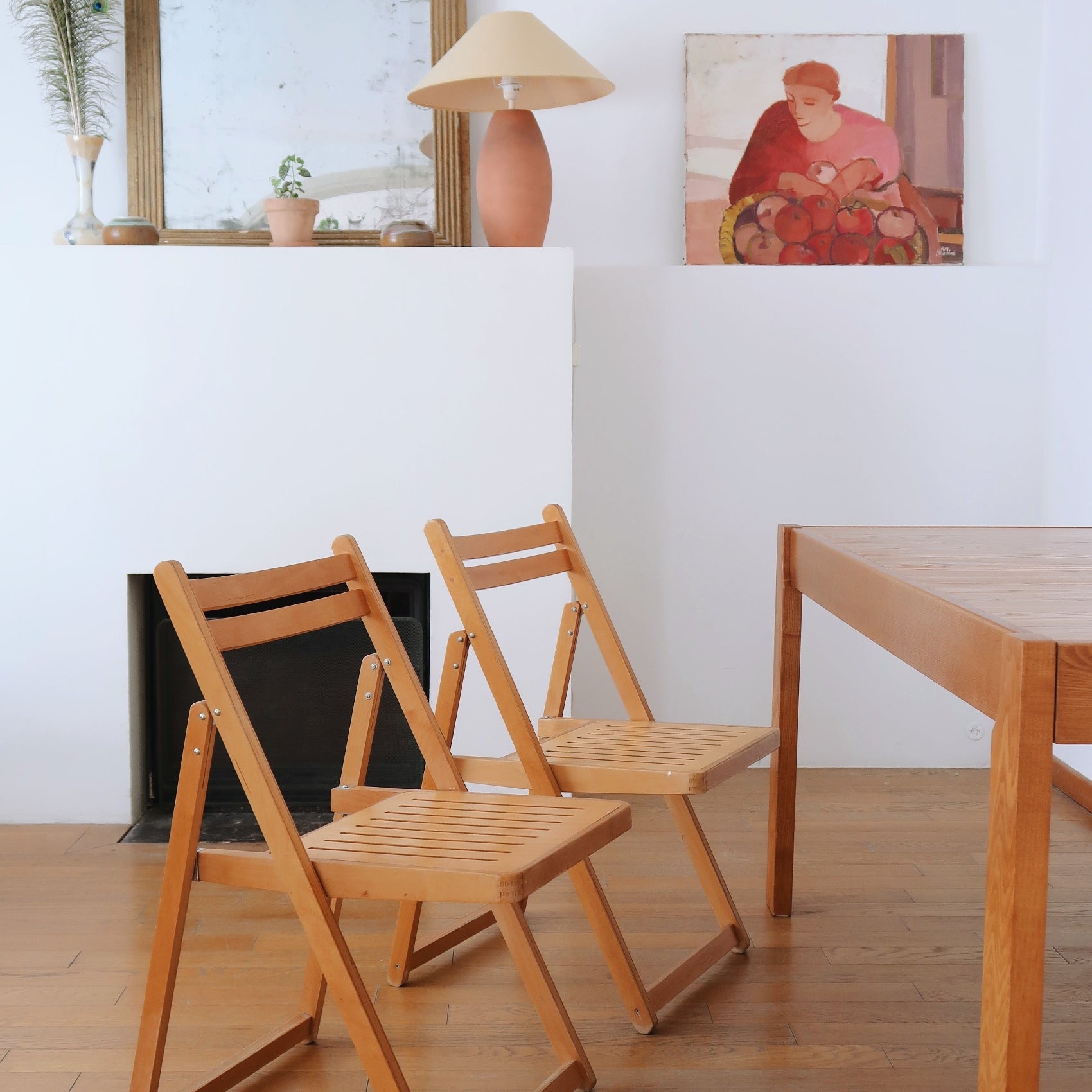 paire 2 chaises pliante pliable vintage bois scandinave ancien assise appoint terasse
