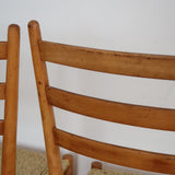 paire 2 chaises scandinaves paillées paillage bois clair vintage danois pieds compas canné cannage corde cordée 70