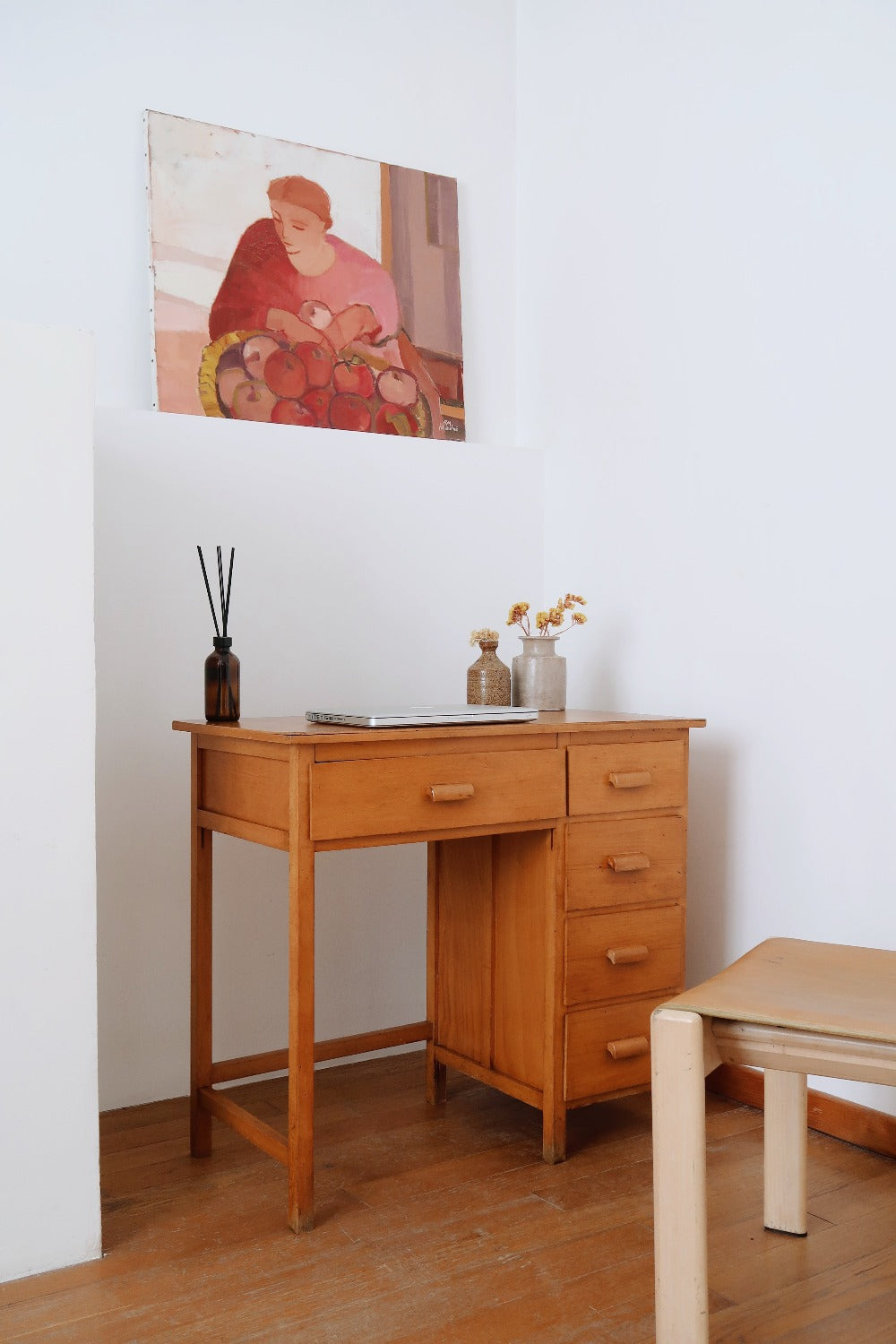 petit bureau vintage retro bois clair années 50 ancien