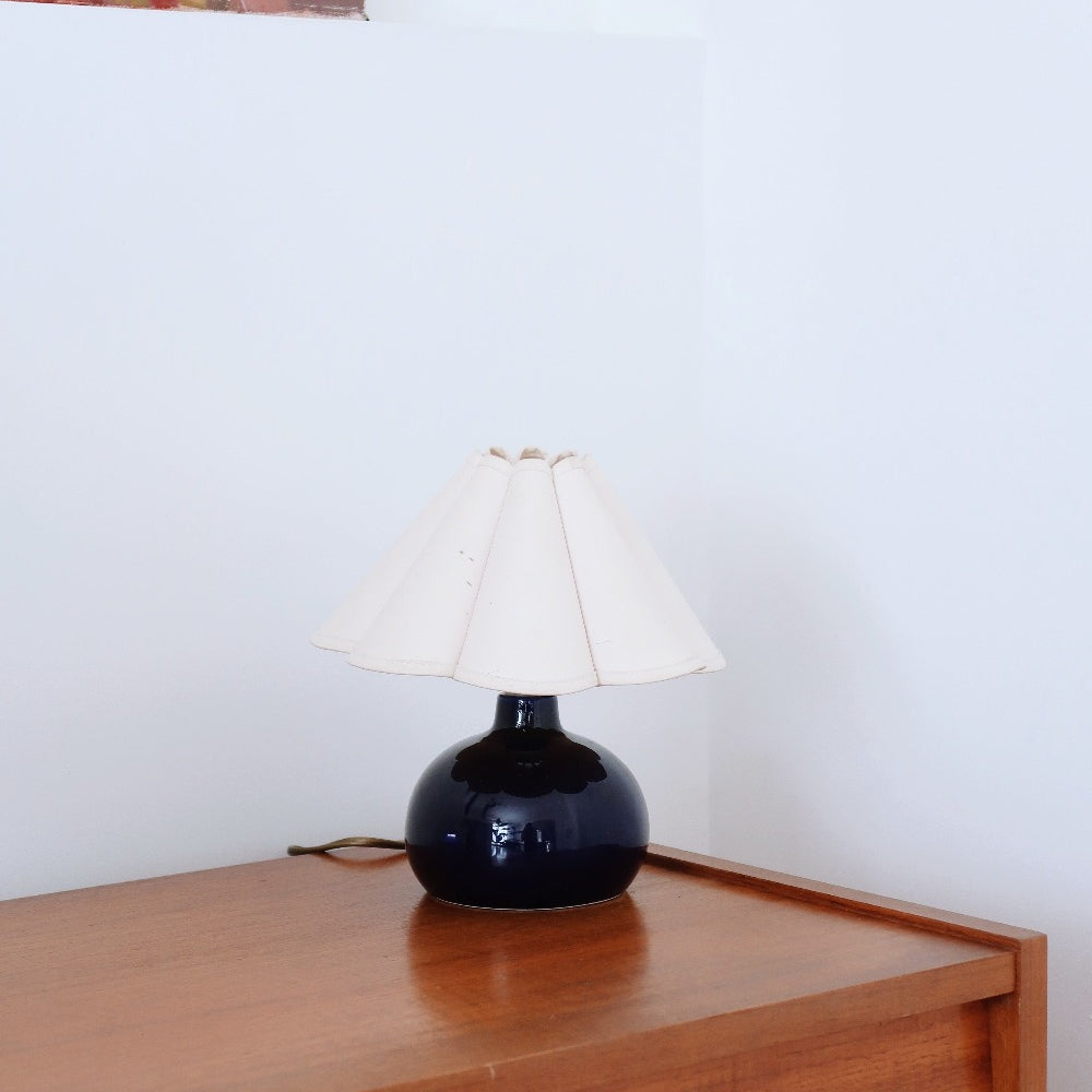 petite lampe bureau poser vintage céramique bleu abat jour corolle tissu