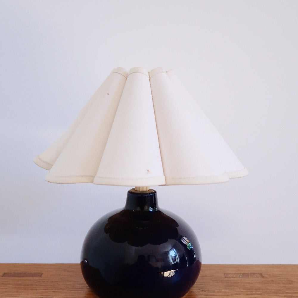 petite lampe bureau poser vintage céramique bleu abat jour corolle tissu