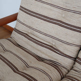 salon canapé fauteuil chauffeuse EMC Furniture made in Denmark scandinave danois vintage teck palissandre tissu lin rayé vintage années 60