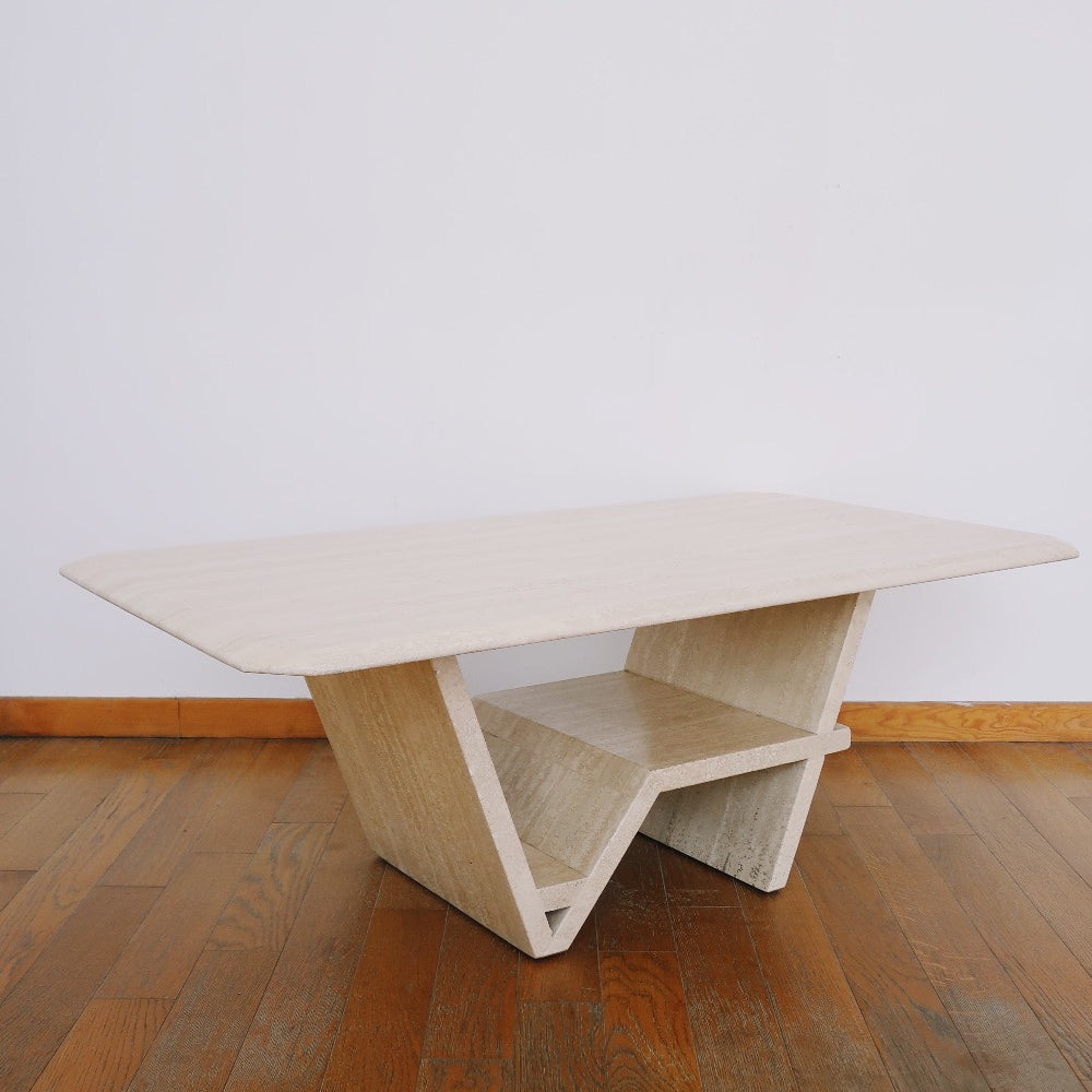 table basse marbre travertin années 70 vintage moderniste rectangulaire
